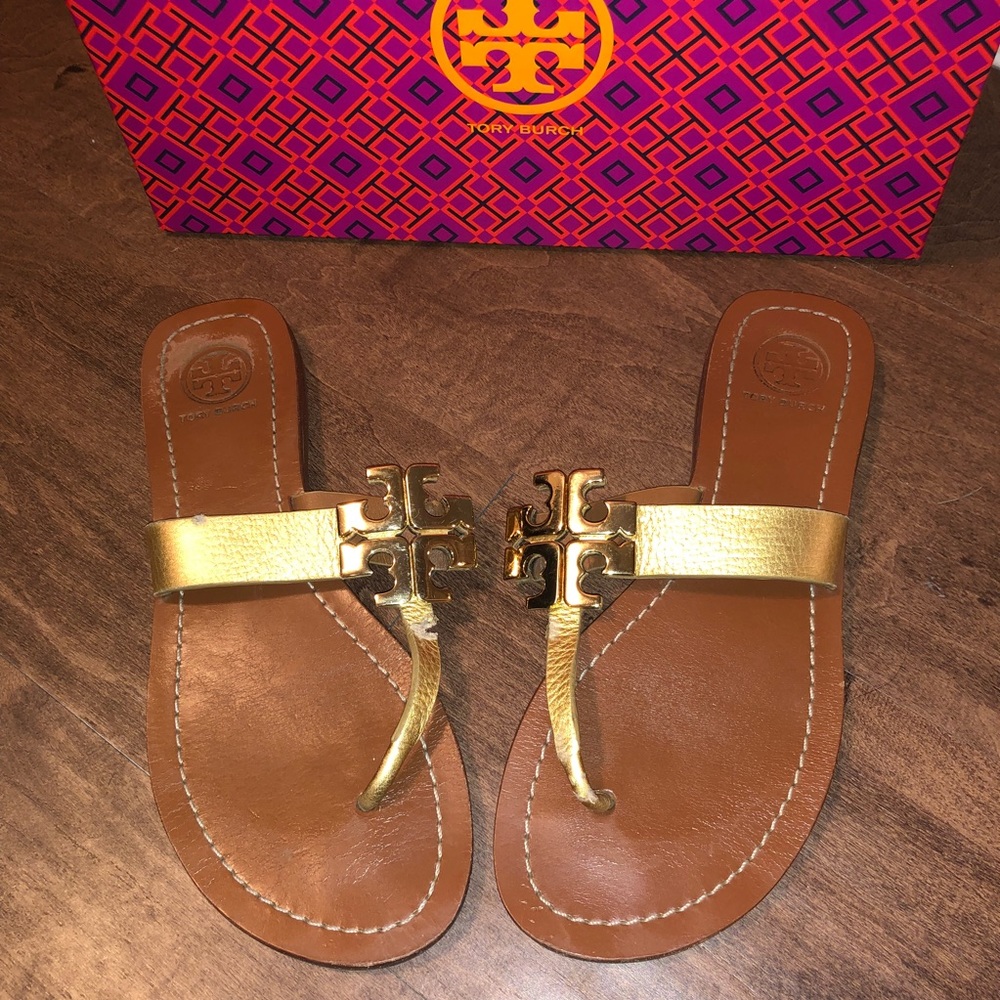 Tory Burch Gold Moore 2 Metallic Thong Sandals